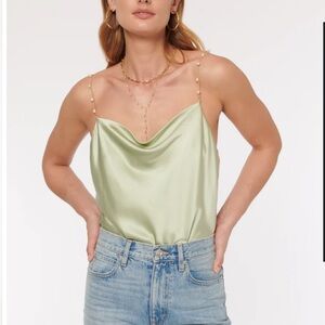 Cami NYC Pearl-Strap Satin Cowl Neck Camisole - Sage